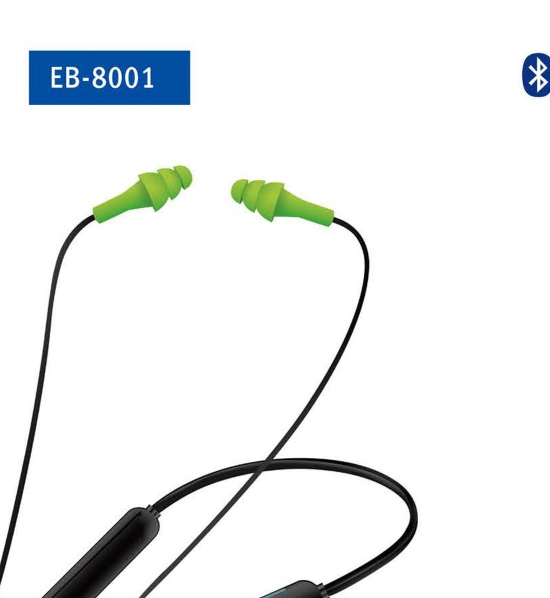 EB-8001 green Bluetooth neckband earplugs, unbranded product photo