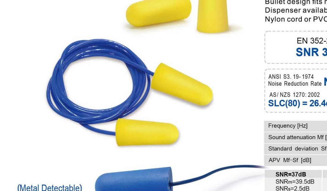 EC-1003A tapered-bullet PU foam earplugs with cord, unbranded product photo
