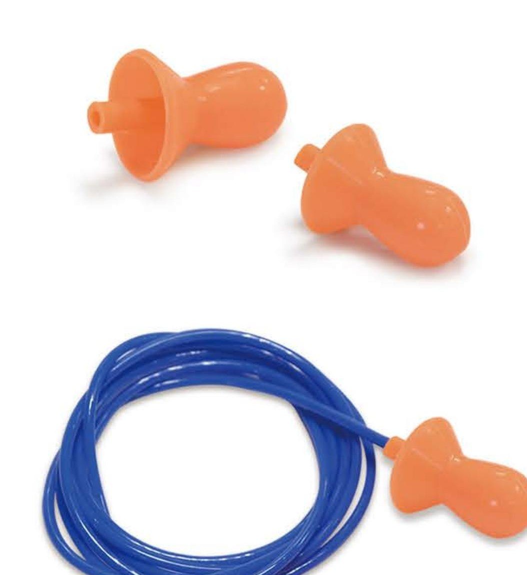 EC-2003 orange bell-shape silicone earplugs with cord, unbranded product photo