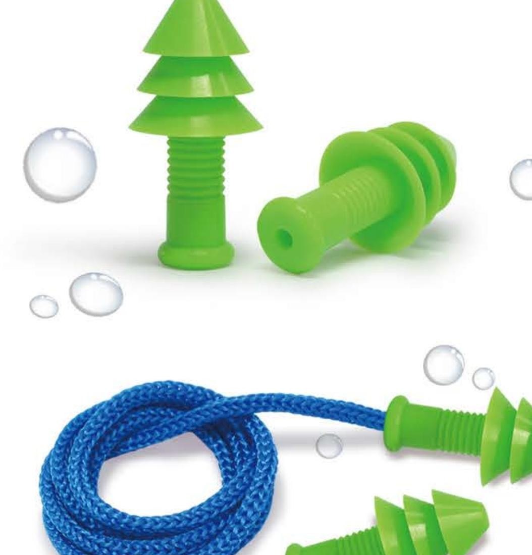 EC-2014 green christmas-tree silicone earplugs with cord, unbranded product photo