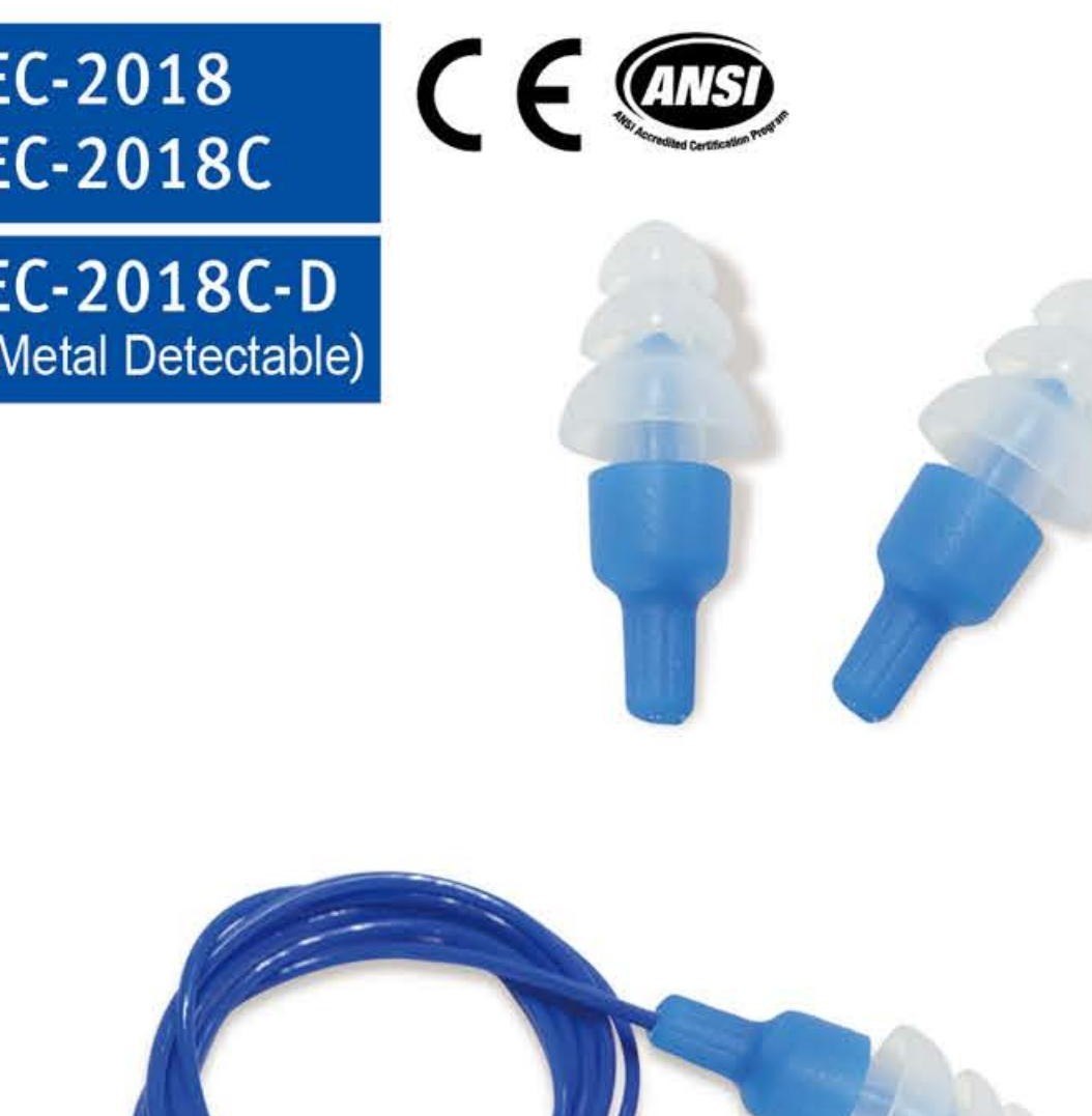 EC-2018 translucent blue christmas-tree silicone earplugs with cord, unbranded product photo
