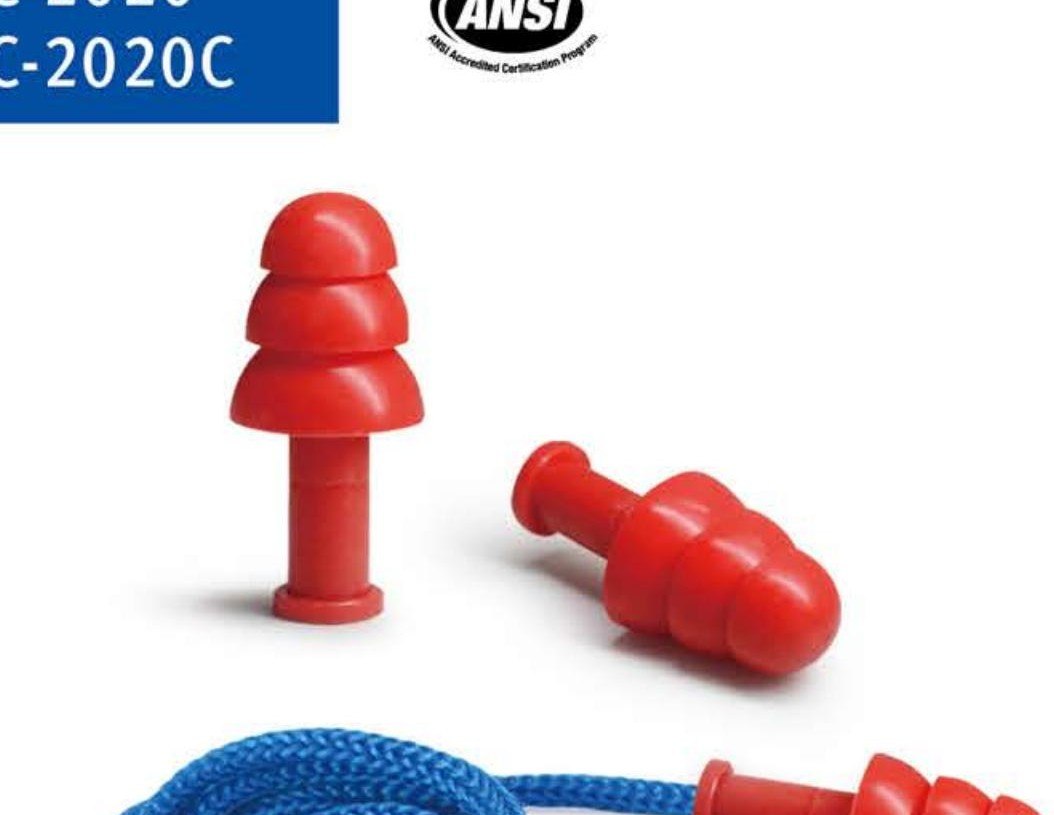 EC-2020 red christmas-tree silicone earplugs with cord, unbranded product photo