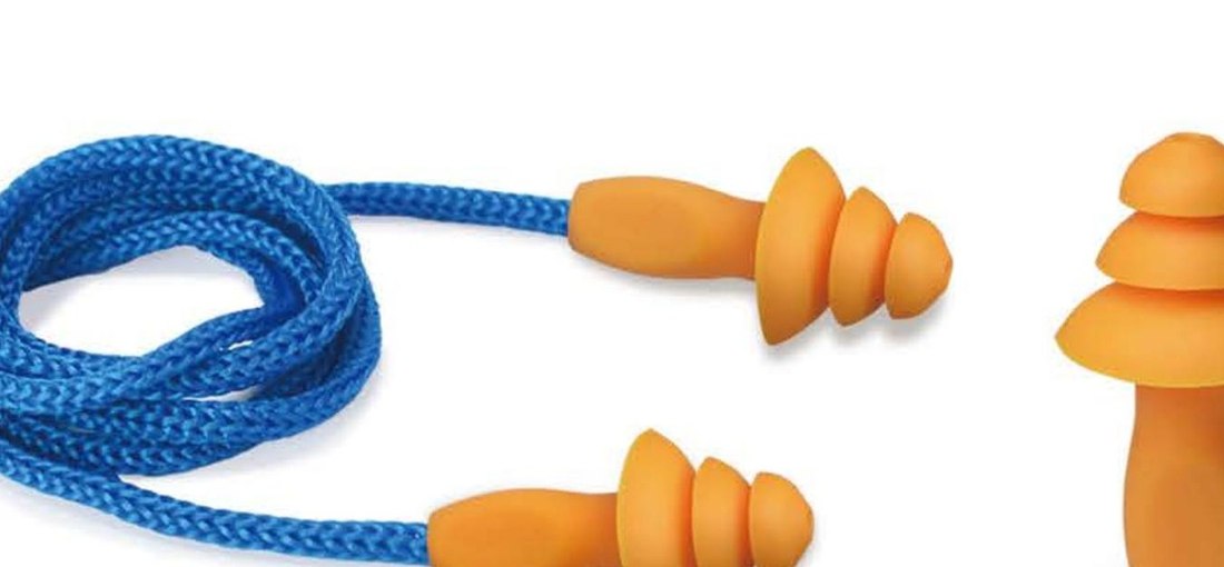 EC-2062 orange TPE multi-flange earplugs with cord, unbranded product photo