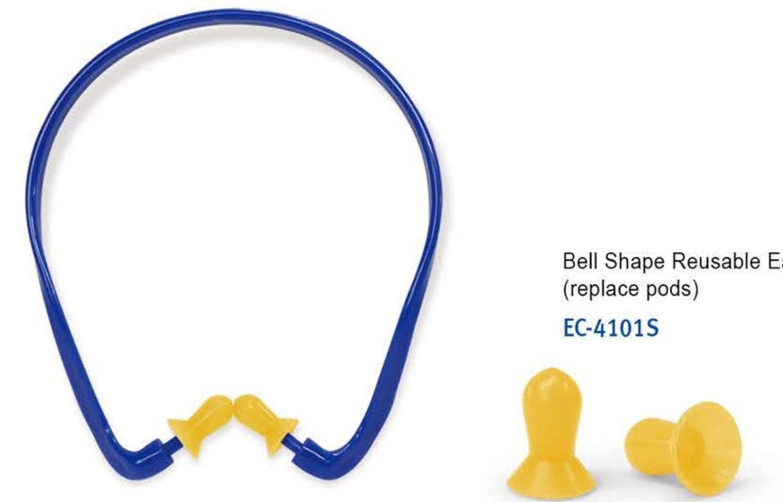 EC-4101 bell-shape banded earplugs with replacement pods, unbranded product photo
