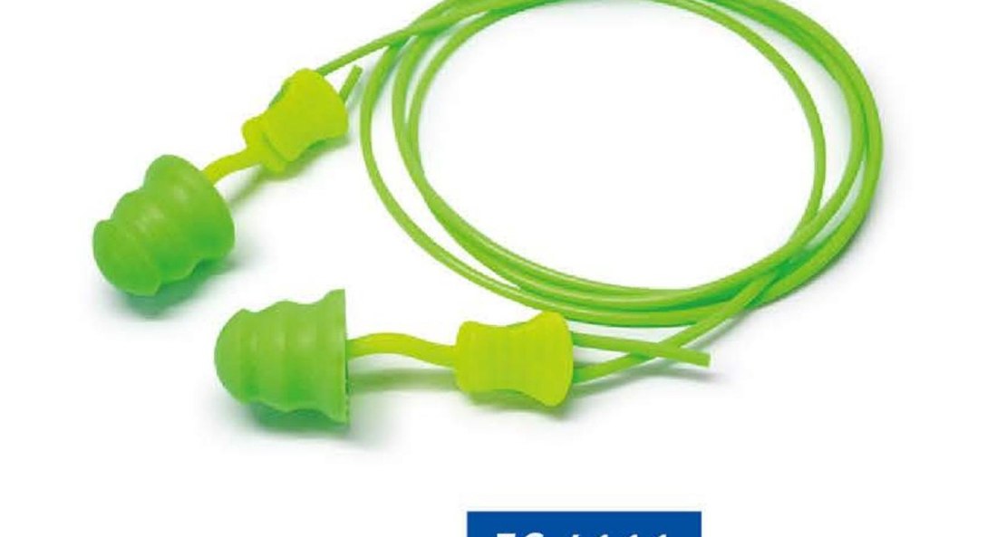 EC-4111 green banded earplugs with cord, unbranded product photo