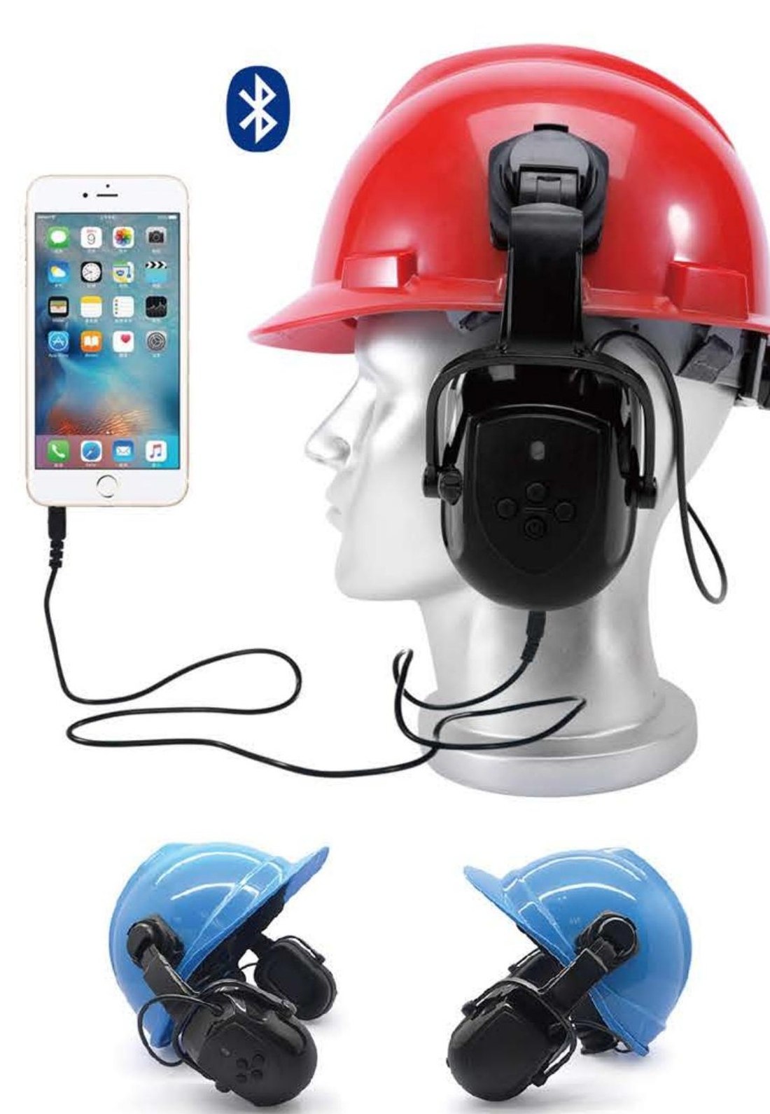 EM-9001BP-E helmet-mounted Bluetooth electronic earmuff, unbranded product photo