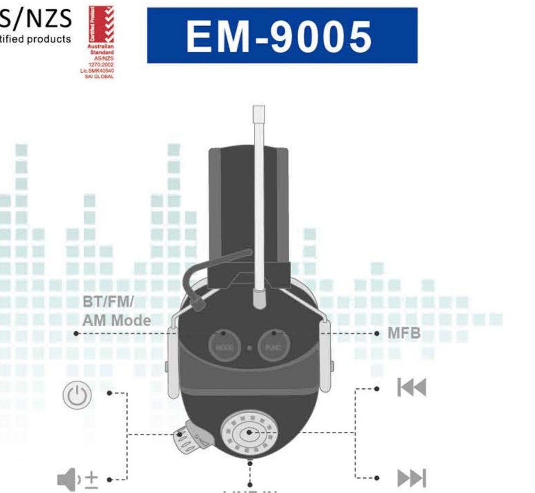 EM-9005 AM/FM/Bluetooth radio earmuff, unbranded product photo