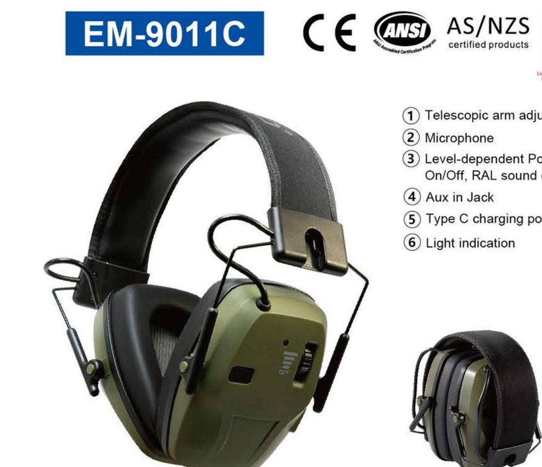 EM-9011C electronic sound-canceling earmuff, unbranded product photo