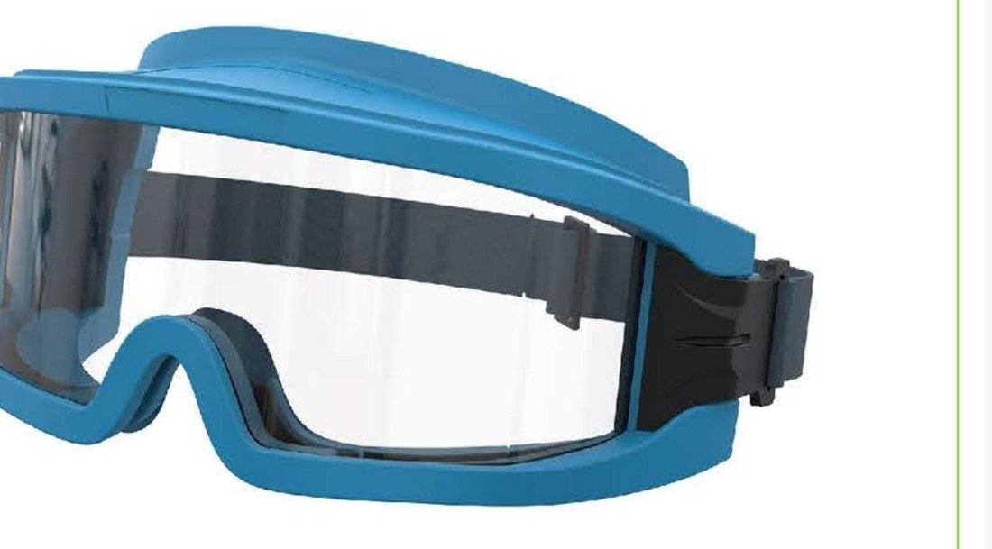 SG-6101 blue-frame wraparound safety goggle, unbranded product photo