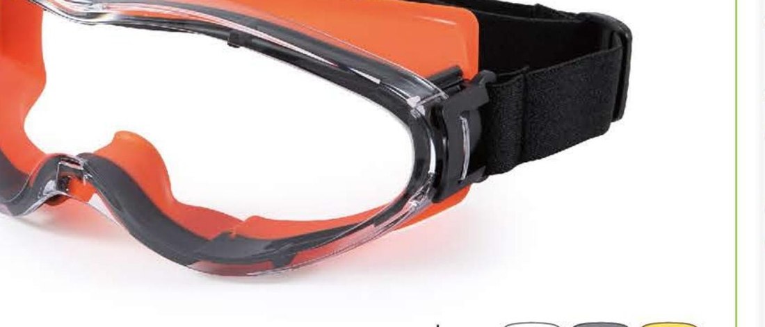 SG-6102 orange-frame wraparound safety goggle, unbranded product photo