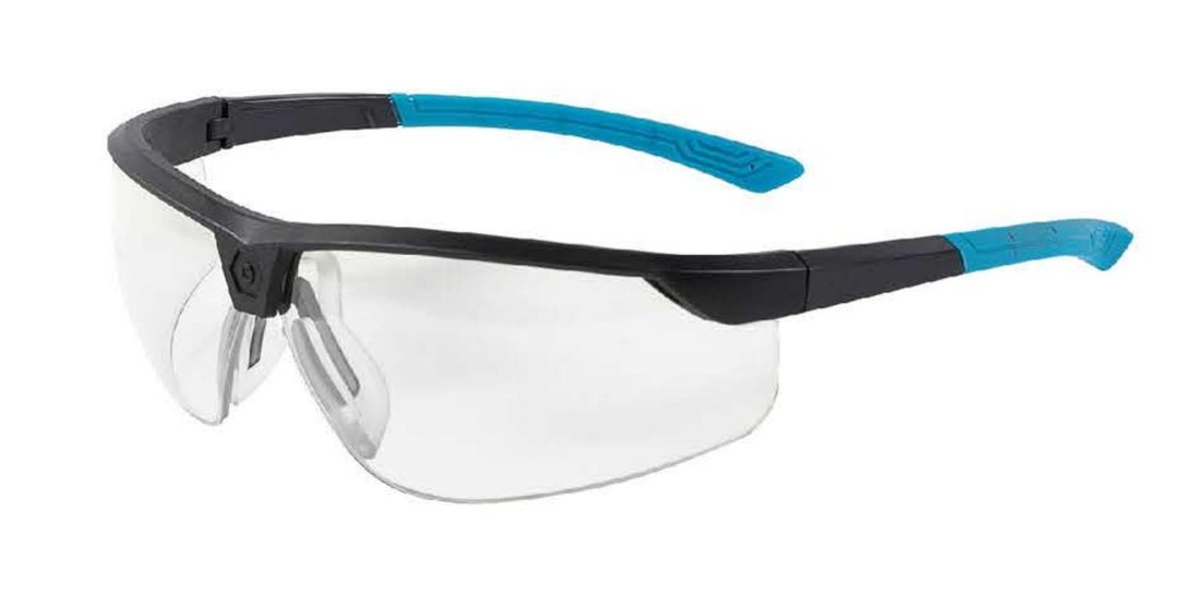 SG-7003 sport-style safety glasses with blue temple accents, unbranded product photo